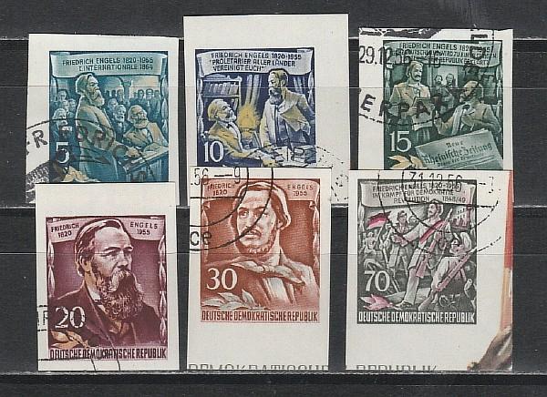 ГДР 1955, Ф. Энгельс, 6 гаш. марок из блока